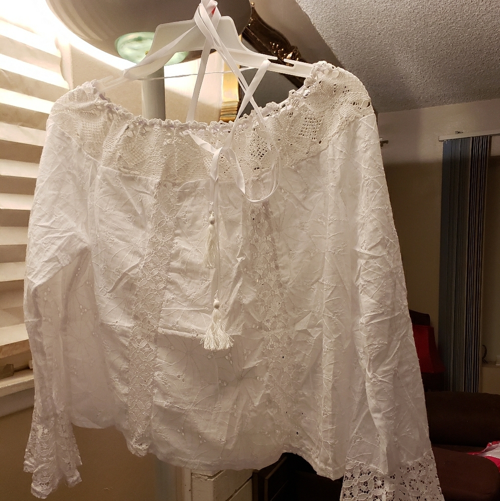 White Eylet and Lace Shirt